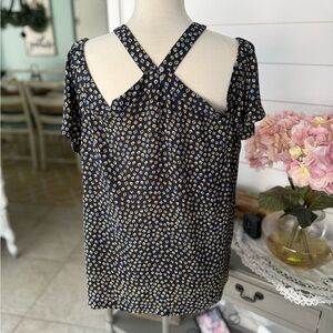 LOFT Blue and White Patterned Blouse